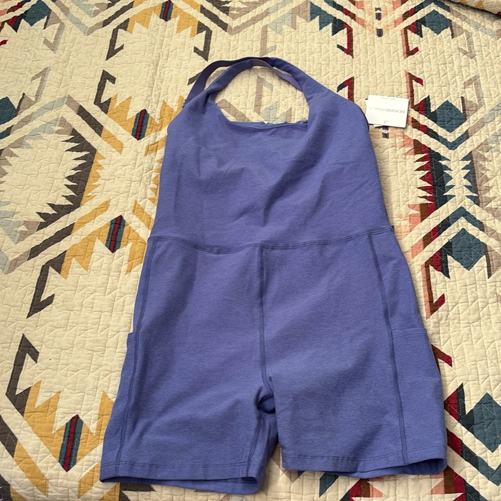 Beyond Yoga Spacedye Get Up And Go Pocket Biker Jumpsuit Size XL Purple NWT New